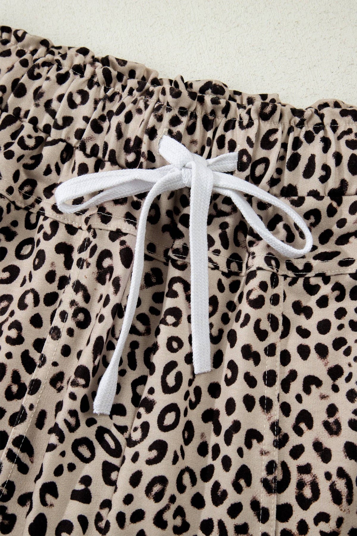 Khaki Animal Print Wide Leg Terry Knit Pants: Khaki / 95%Polyester+5%Elastane / XL