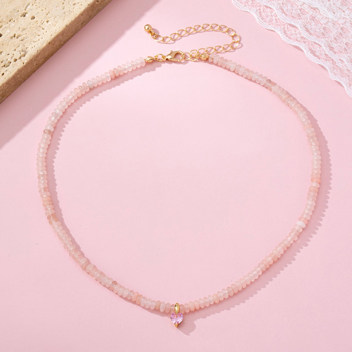 NATURAL SEMI PRECIOUS STONE BEADED CHARM NECKLACE | 80N92658: Brown