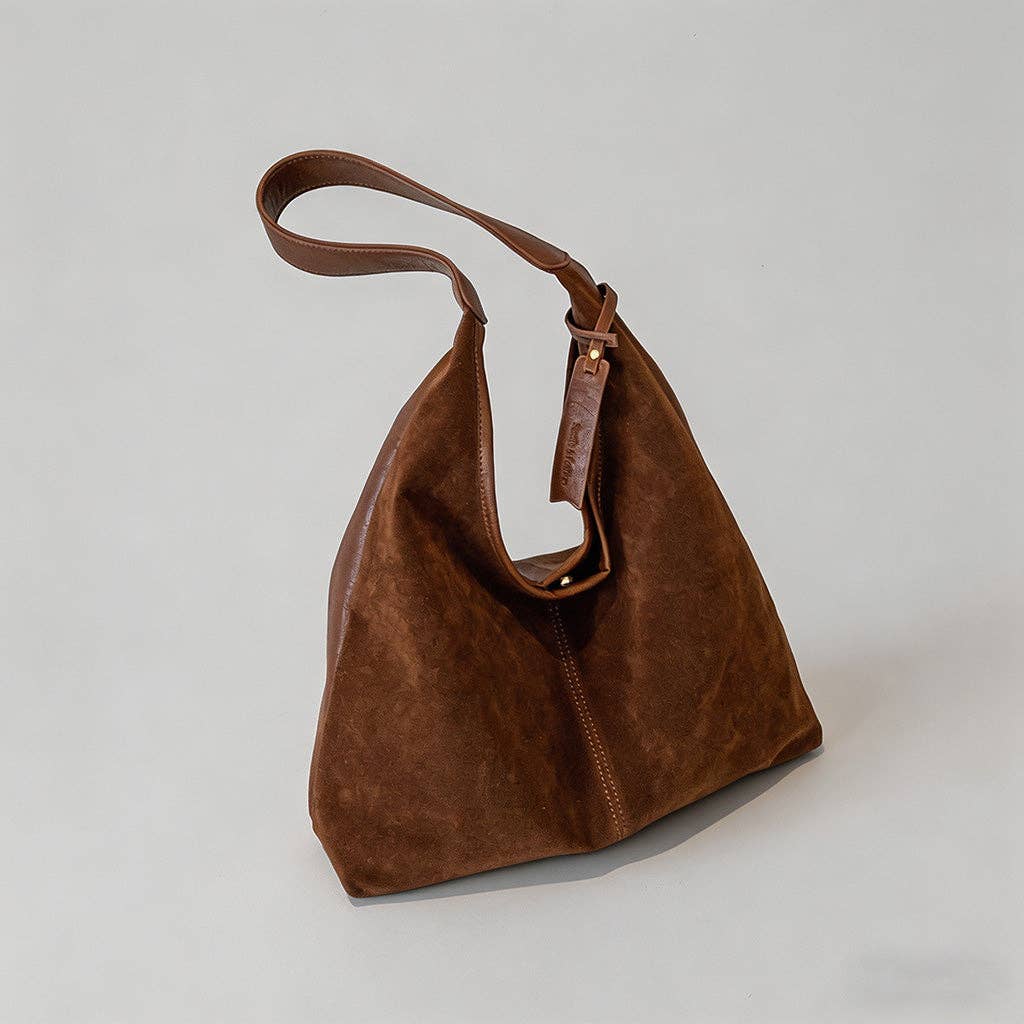 Vintage Suede Hobo Shoulder Bag: Khaki / One Size