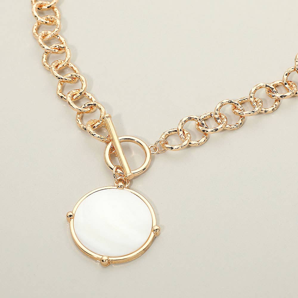 Round Toggle Pendant Chunky Chain Necklace: Orange