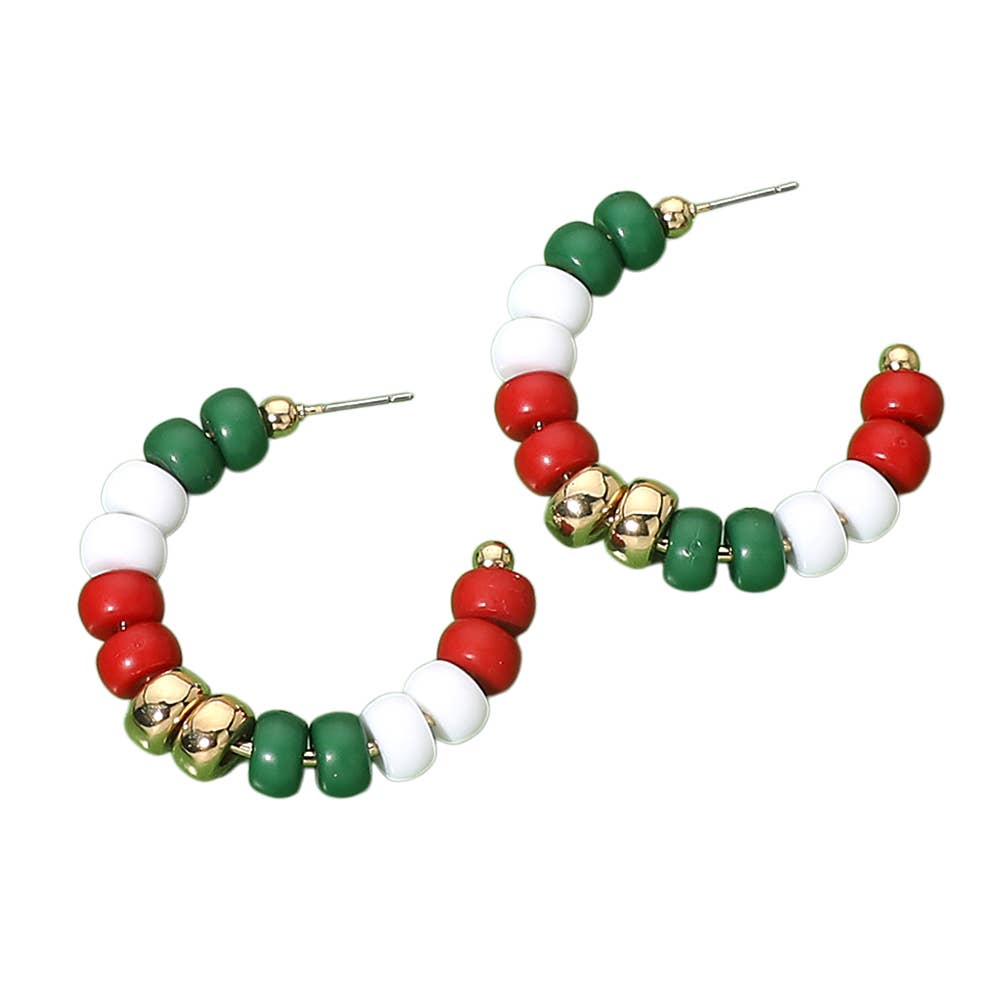Festive Christmas Beaded Hoop Earrings