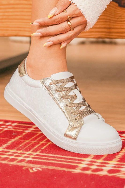 White & Glitter Patched Leather Lace-up Shoes