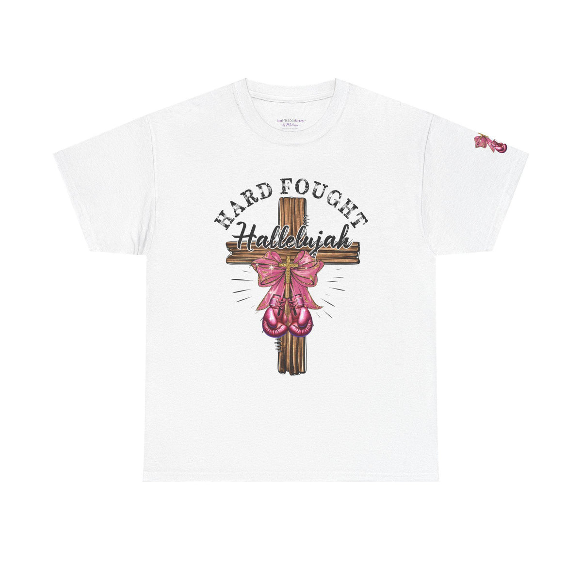 Hard-Fought Hallelujah T-Shirt | Cross with Pink Ribbon, Faith Christian Tee