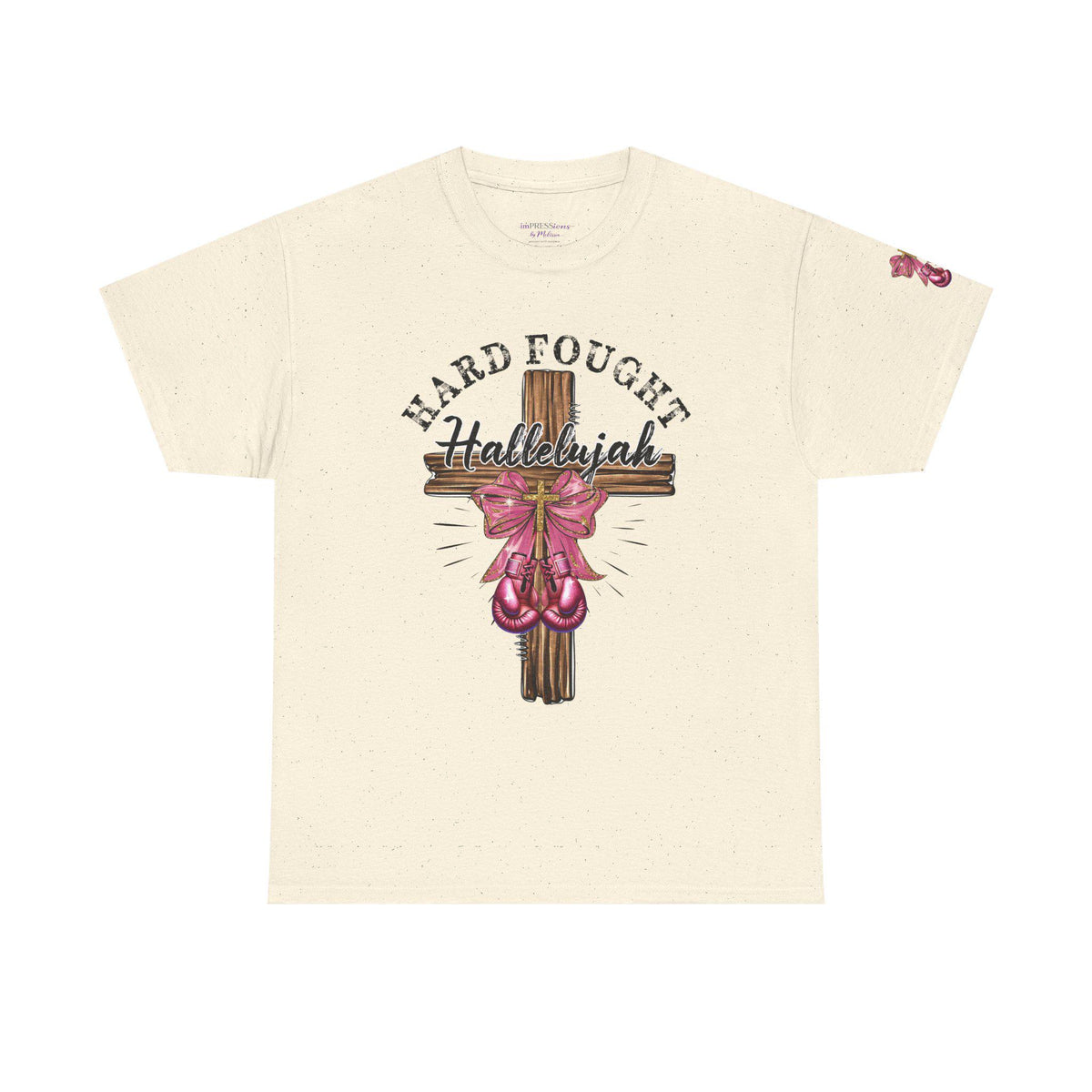 Hard-Fought Hallelujah T-Shirt | Cross with Pink Ribbon, Faith Christian Tee
