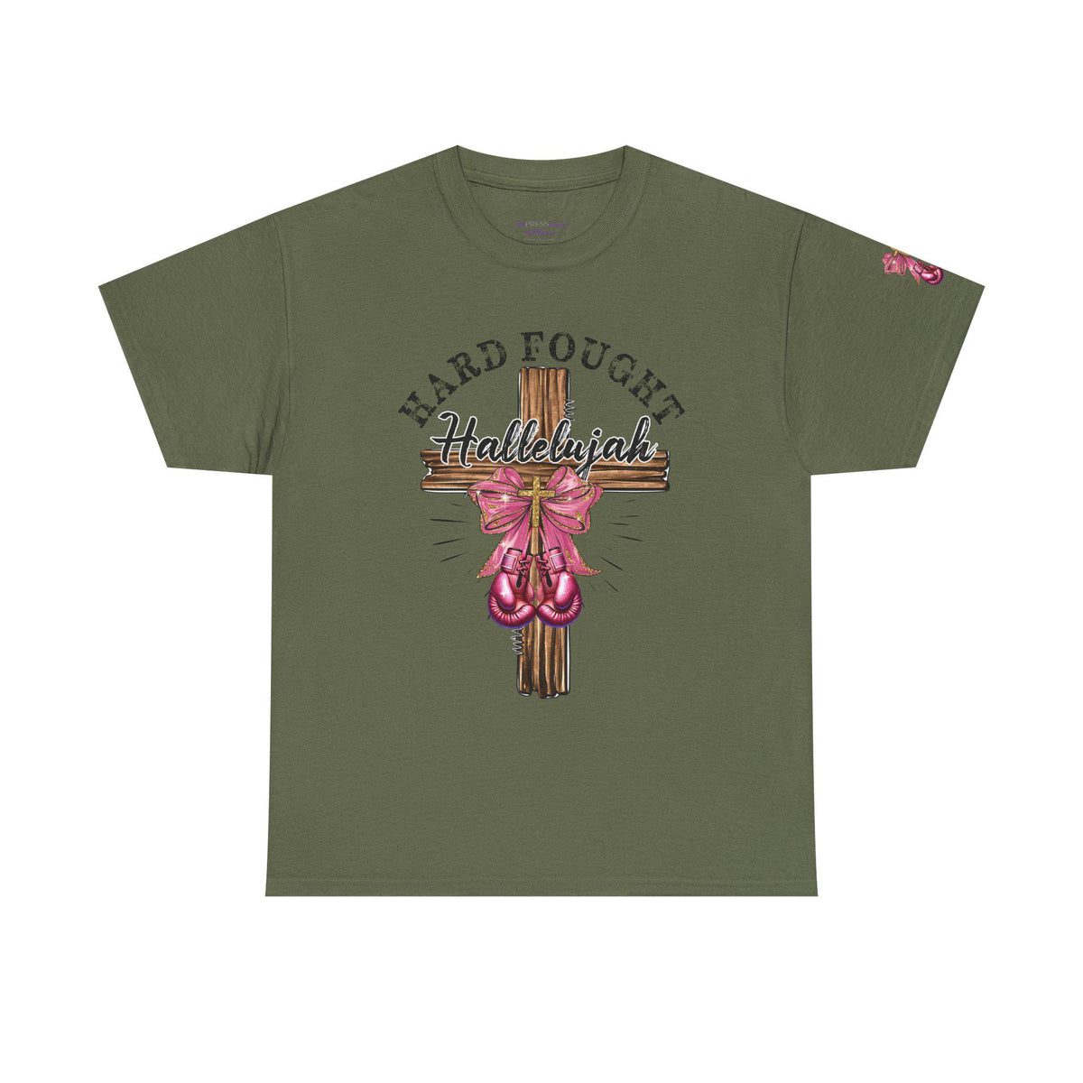 Hard-Fought Hallelujah T-Shirt | Cross with Pink Ribbon, Faith Christian Tee