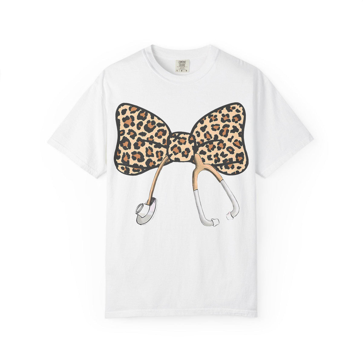 Leopard Print Bow Stethoscope T-Shirt | Nurse Doctor Medical Tee