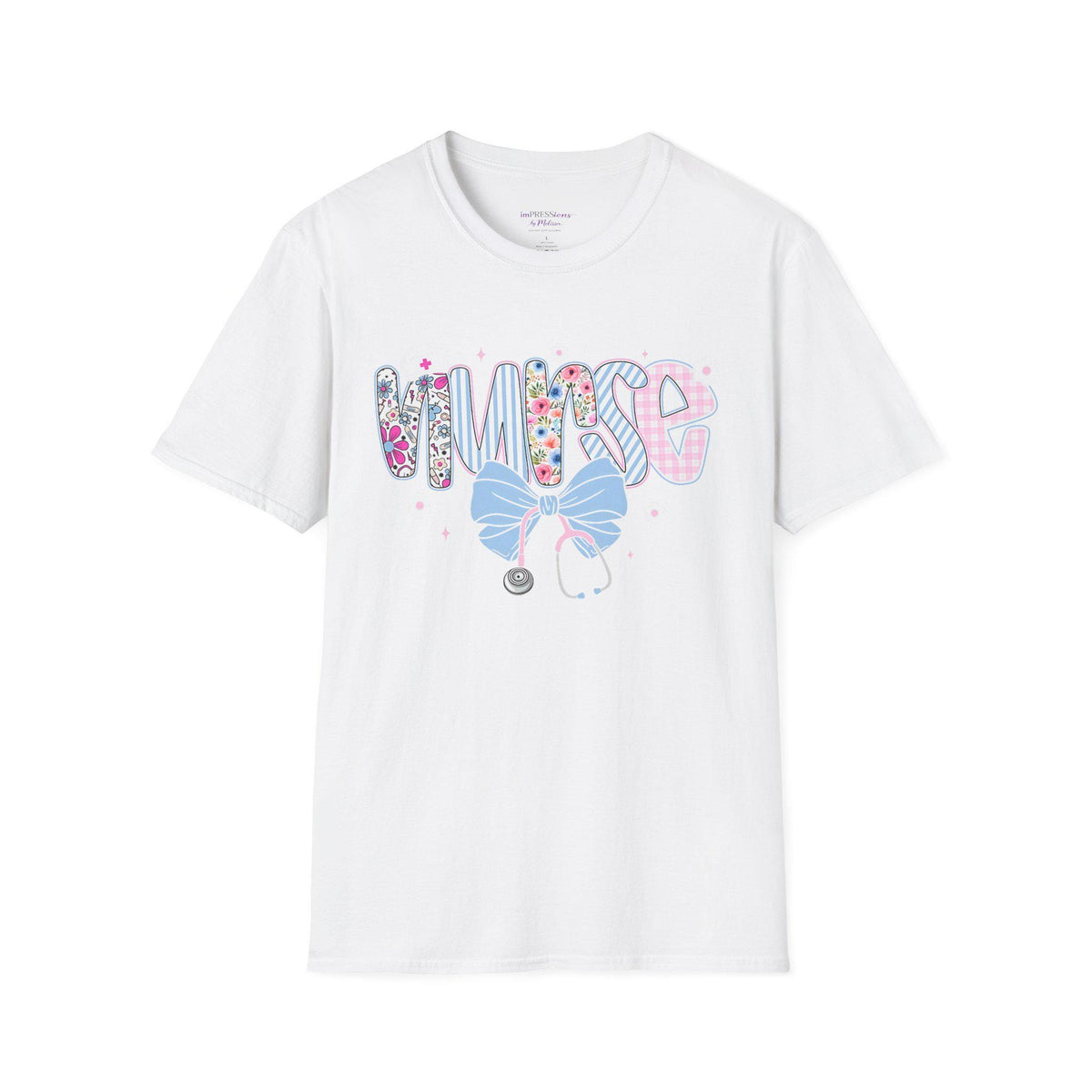 Floral Nurse T-Shirt | Stethoscope Bow Graphic