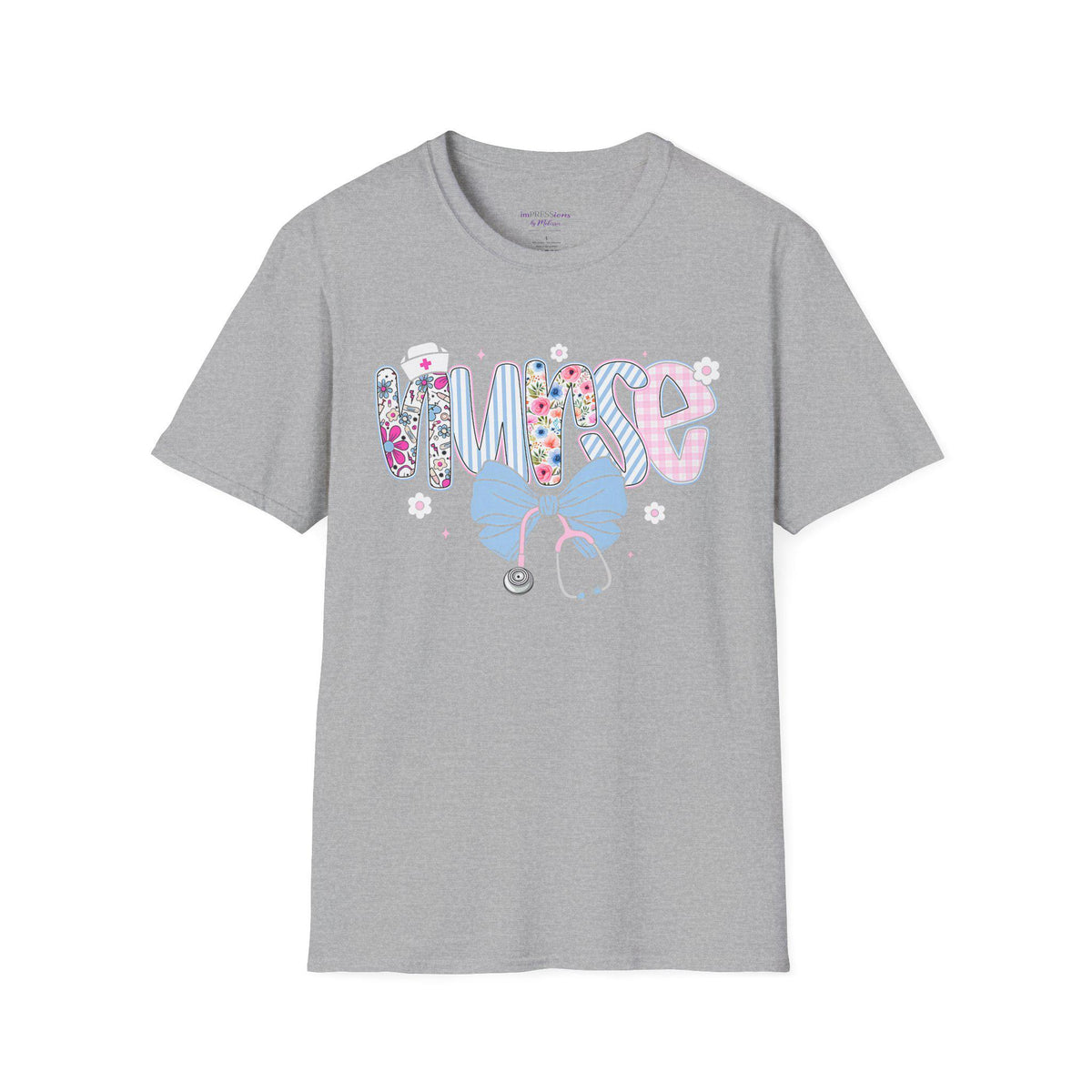 Floral Nurse T-Shirt | Stethoscope Bow Graphic