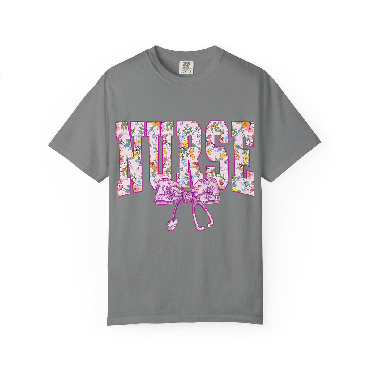 Floral Nurse Letters T-shirt | Pink Stethoscope Medical Tee