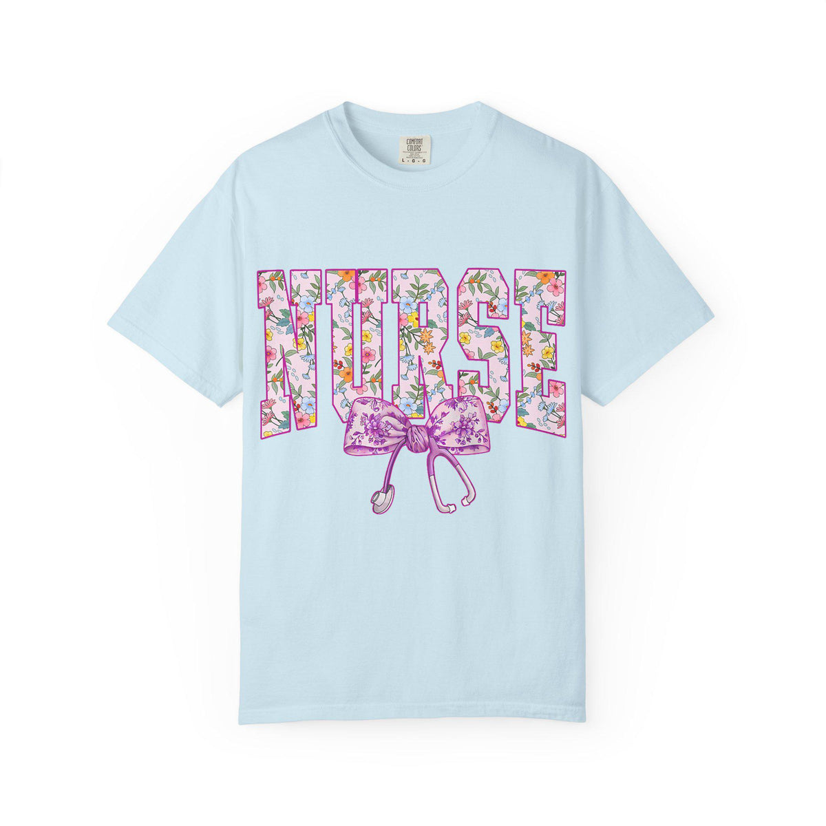 Floral Nurse Letters T-shirt | Pink Stethoscope Medical Tee