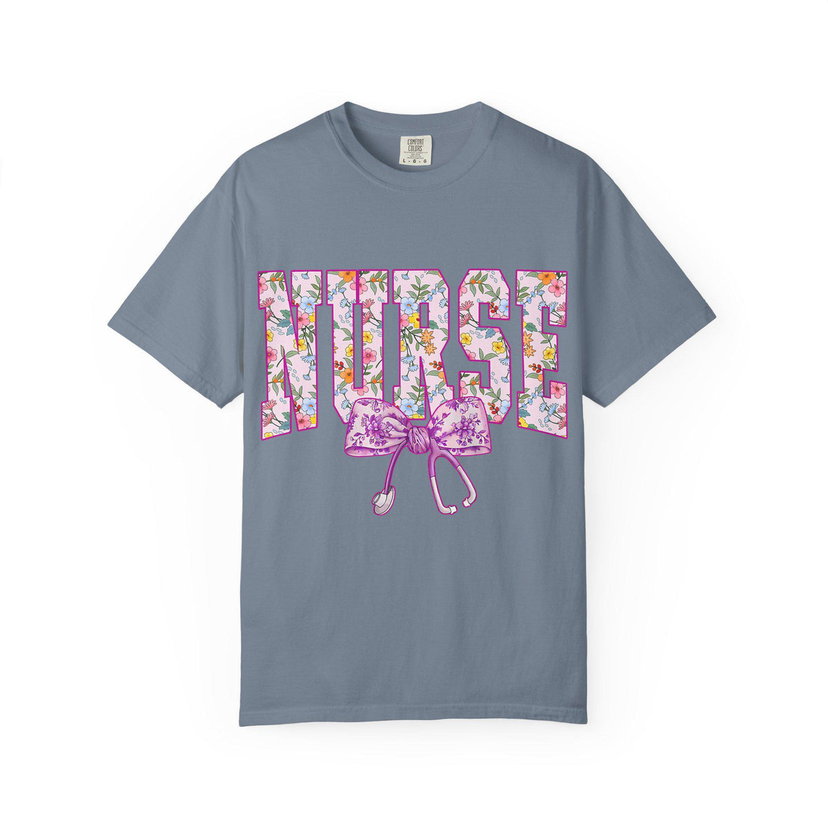 Floral Nurse Letters T-shirt | Pink Stethoscope Medical Tee