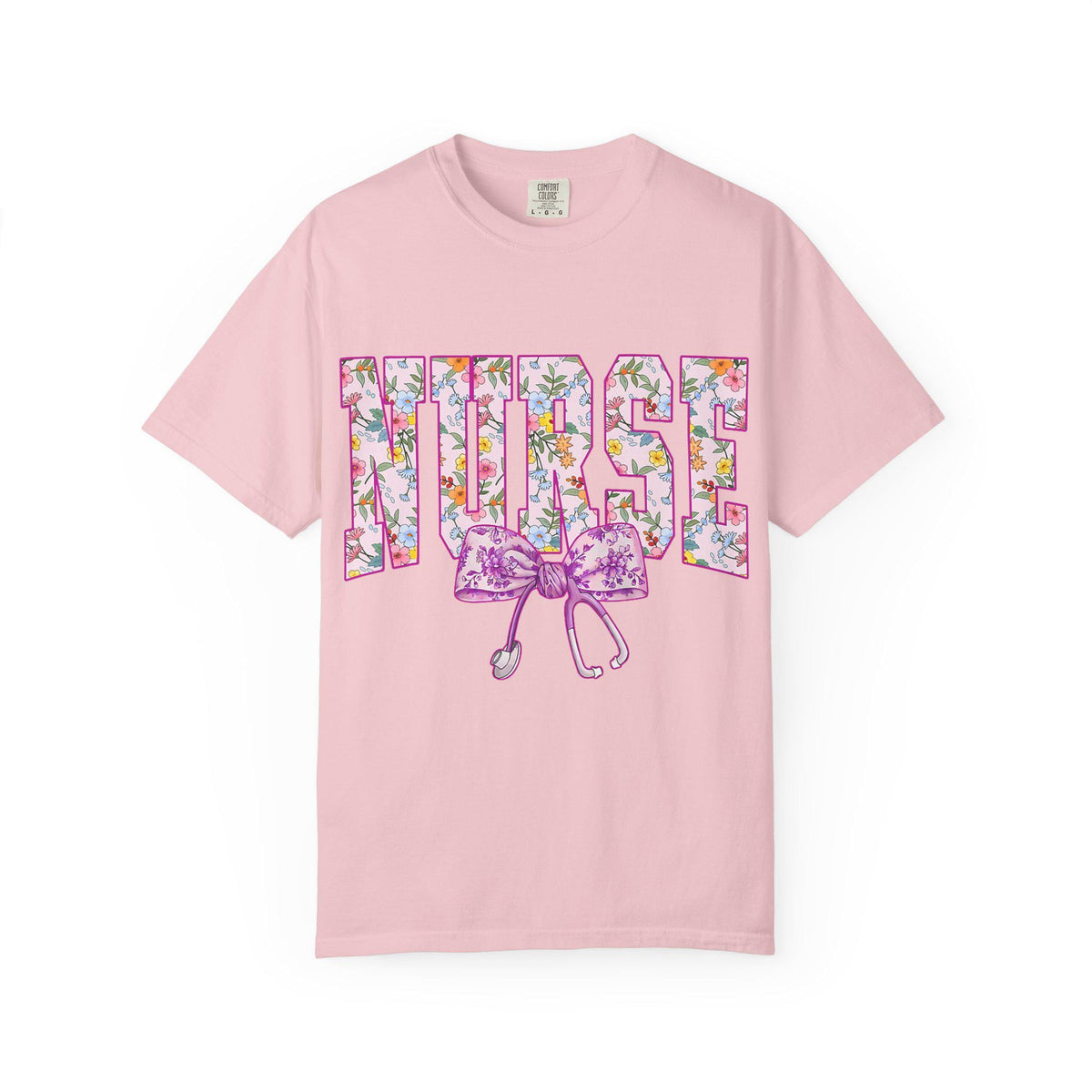Floral Nurse Letters T-shirt | Pink Stethoscope Medical Tee