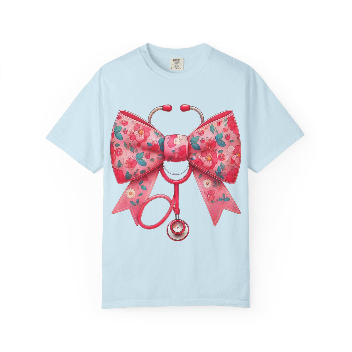 Floral Bow Stethoscope T-Shirt | Nurse Medical Scrub Style