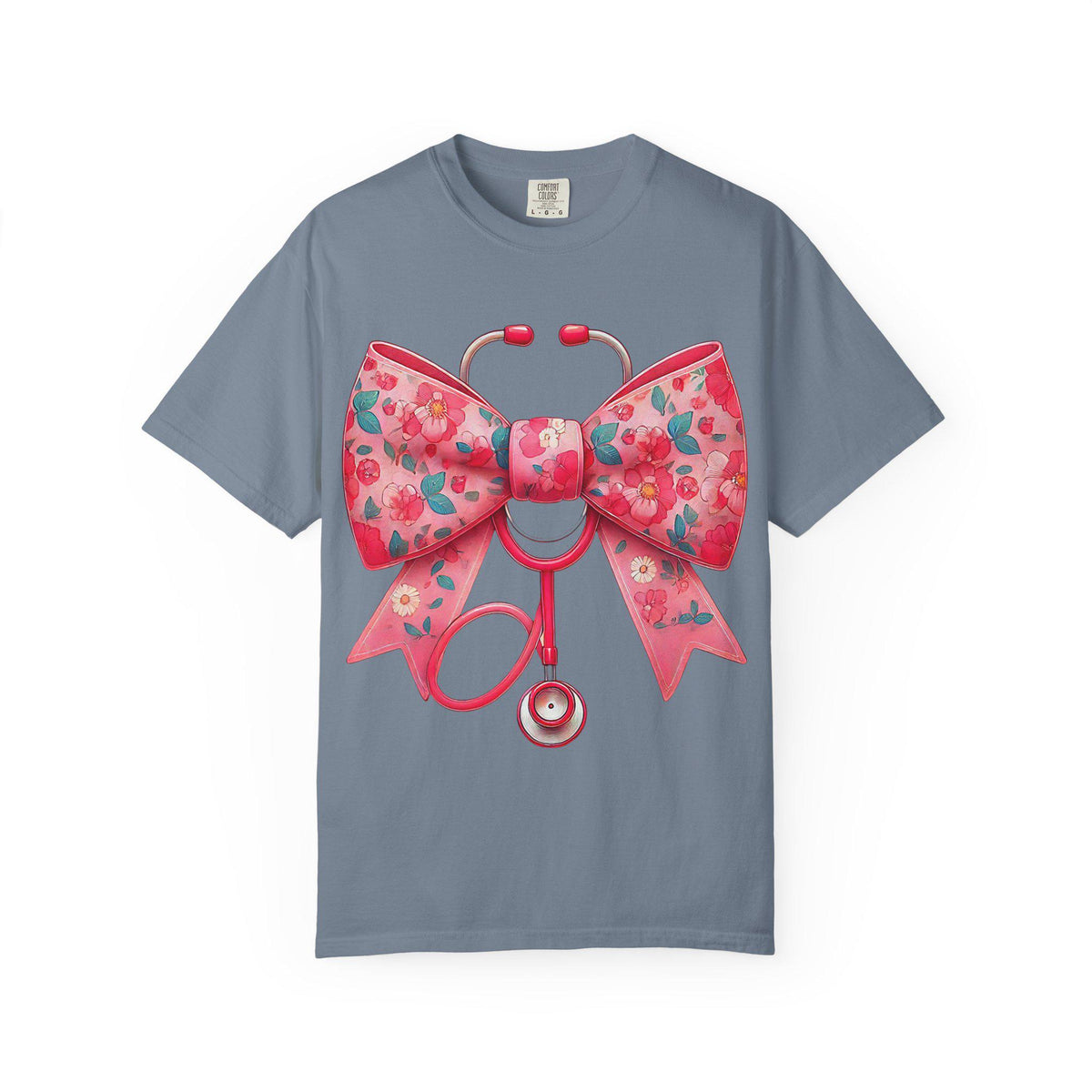 Floral Bow Stethoscope T-Shirt | Nurse Medical Scrub Style