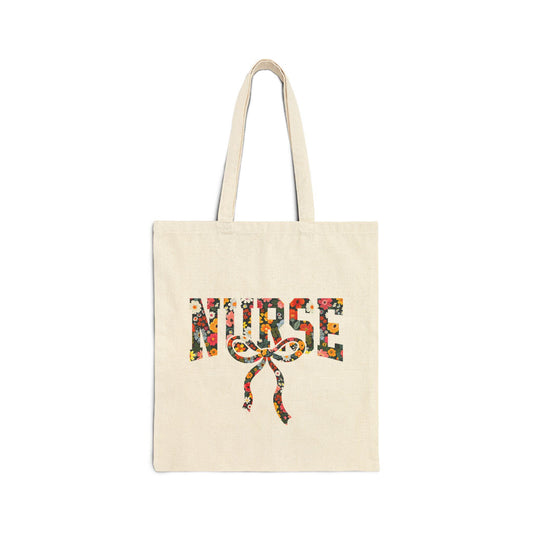 Floral Nurse Tote Bag | 12oz Cotton Canvas
