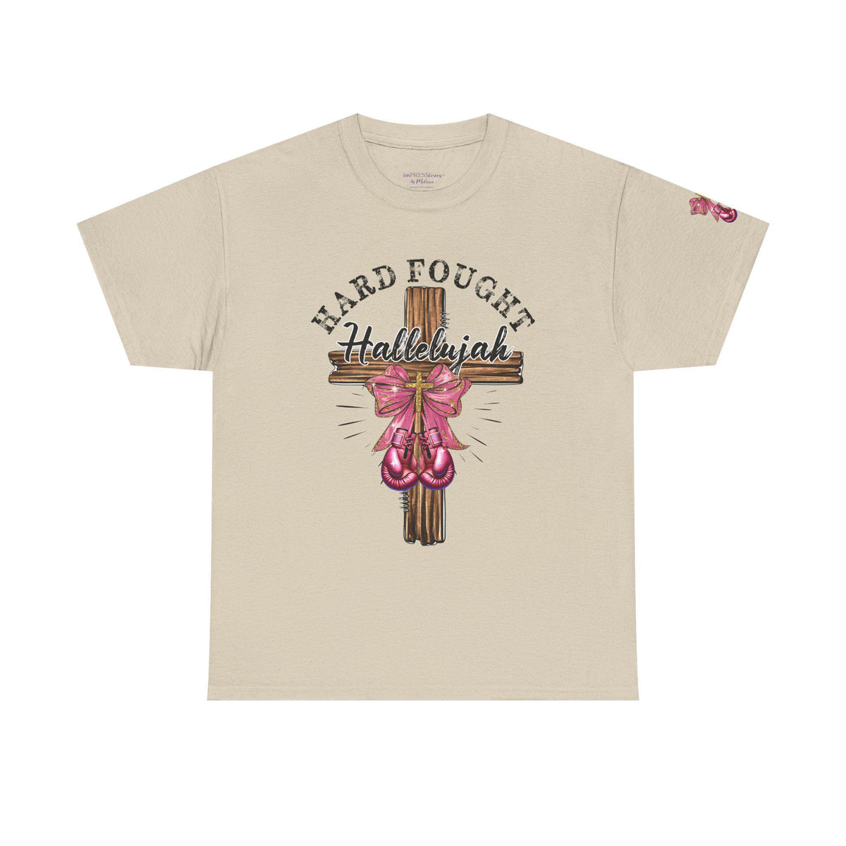 Hard-Fought Hallelujah T-Shirt | Cross with Pink Ribbon, Faith Christian Tee