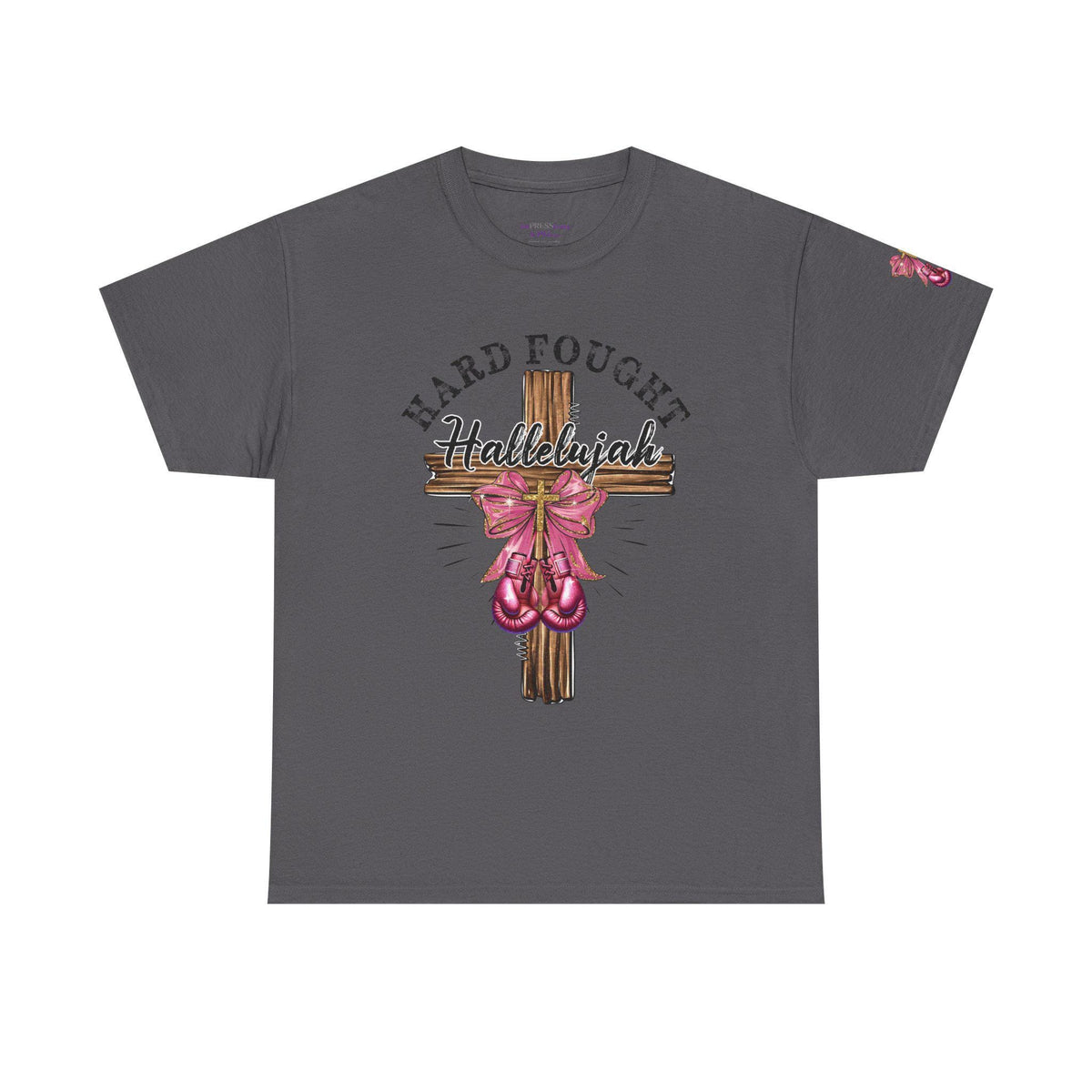 Hard-Fought Hallelujah T-Shirt | Cross with Pink Ribbon, Faith Christian Tee