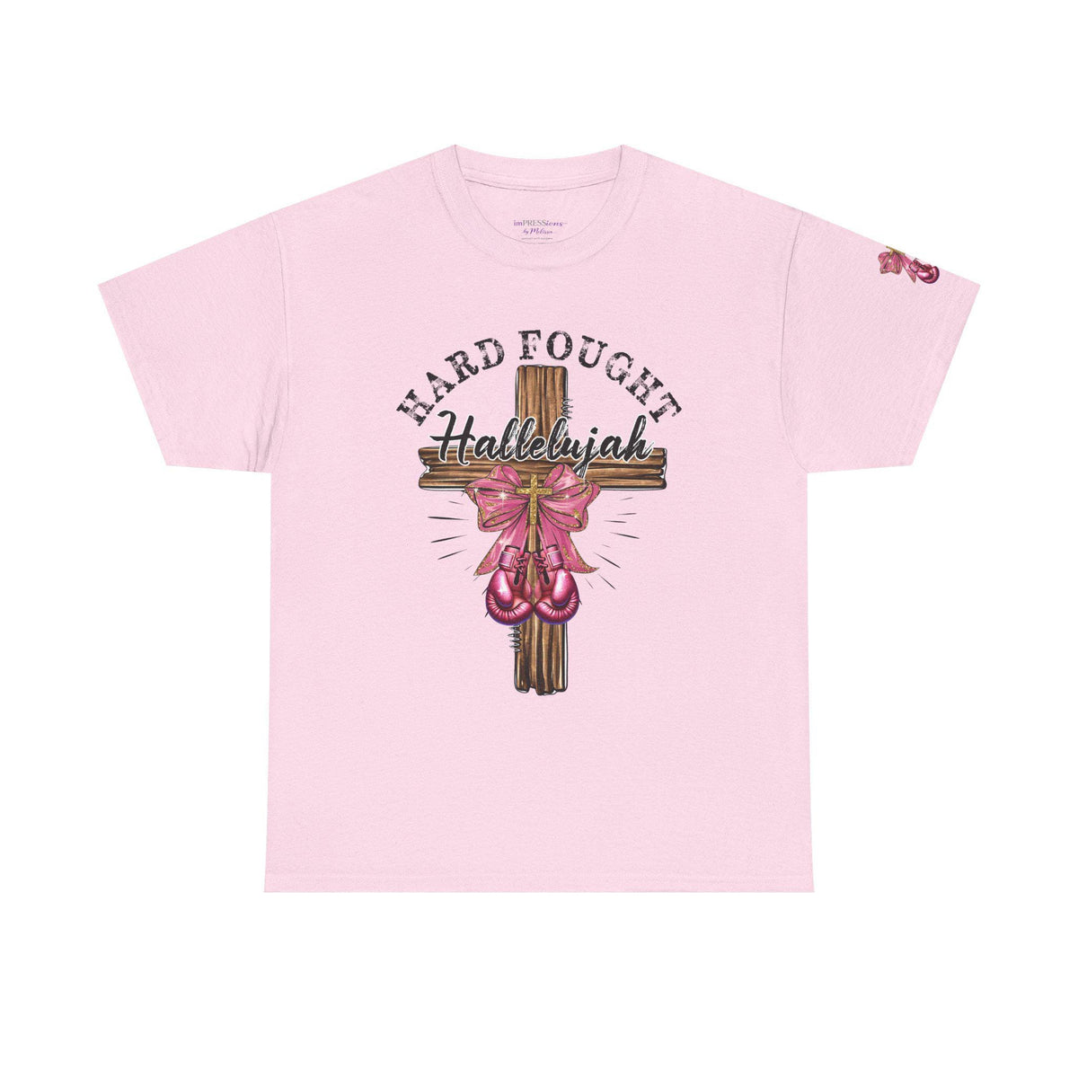 Hard-Fought Hallelujah T-Shirt | Cross with Pink Ribbon, Faith Christian Tee