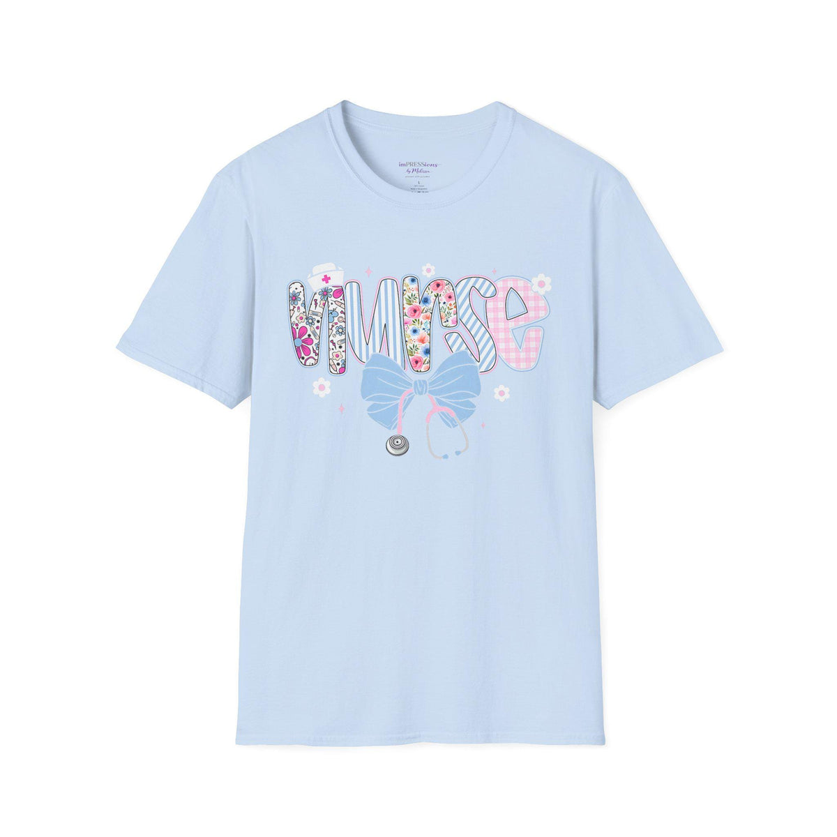 Floral Nurse T-Shirt | Stethoscope Bow Graphic