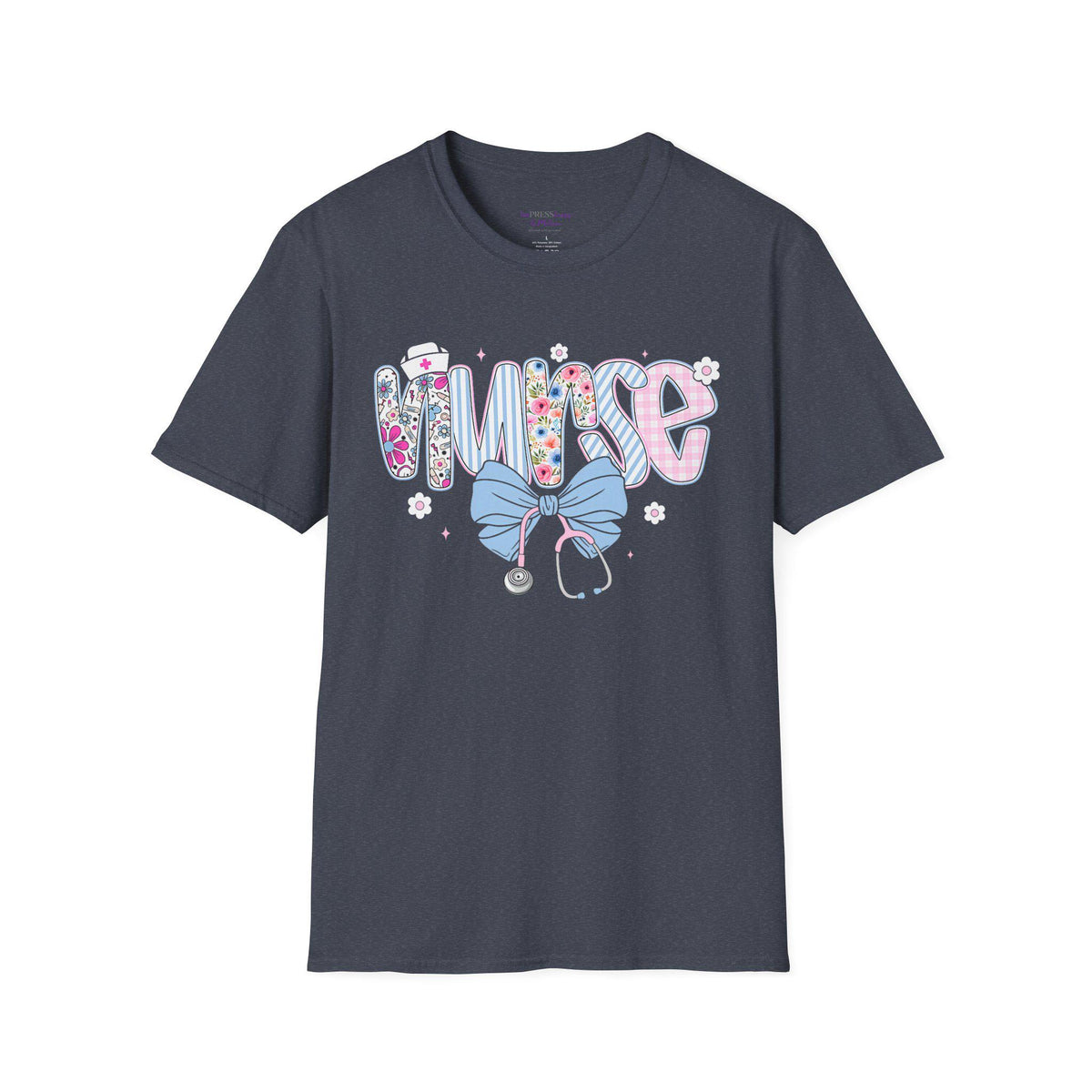 Floral Nurse T-Shirt | Stethoscope Bow Graphic