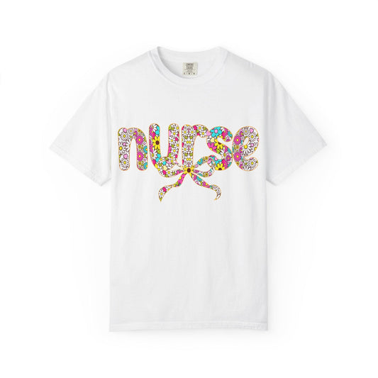 Floral Nurse Script T-Shirt | Colorful Flower Stethoscope Design