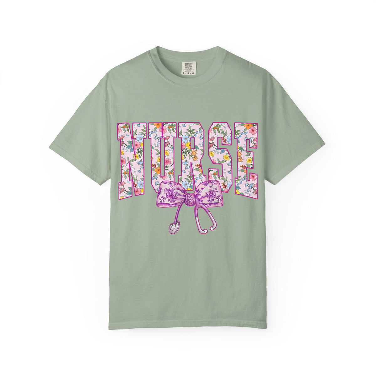 Floral Nurse Letters T-shirt | Pink Stethoscope Medical Tee