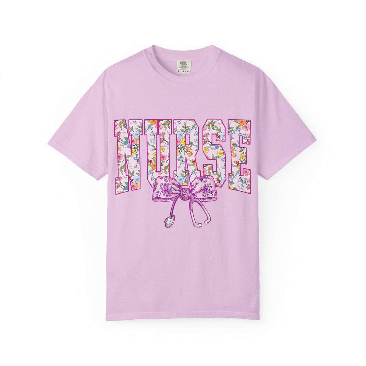 Floral Nurse Letters T-shirt | Pink Stethoscope Medical Tee