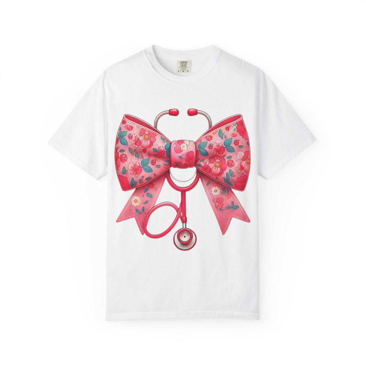 Floral Bow Stethoscope T-Shirt | Nurse Medical Scrub Style