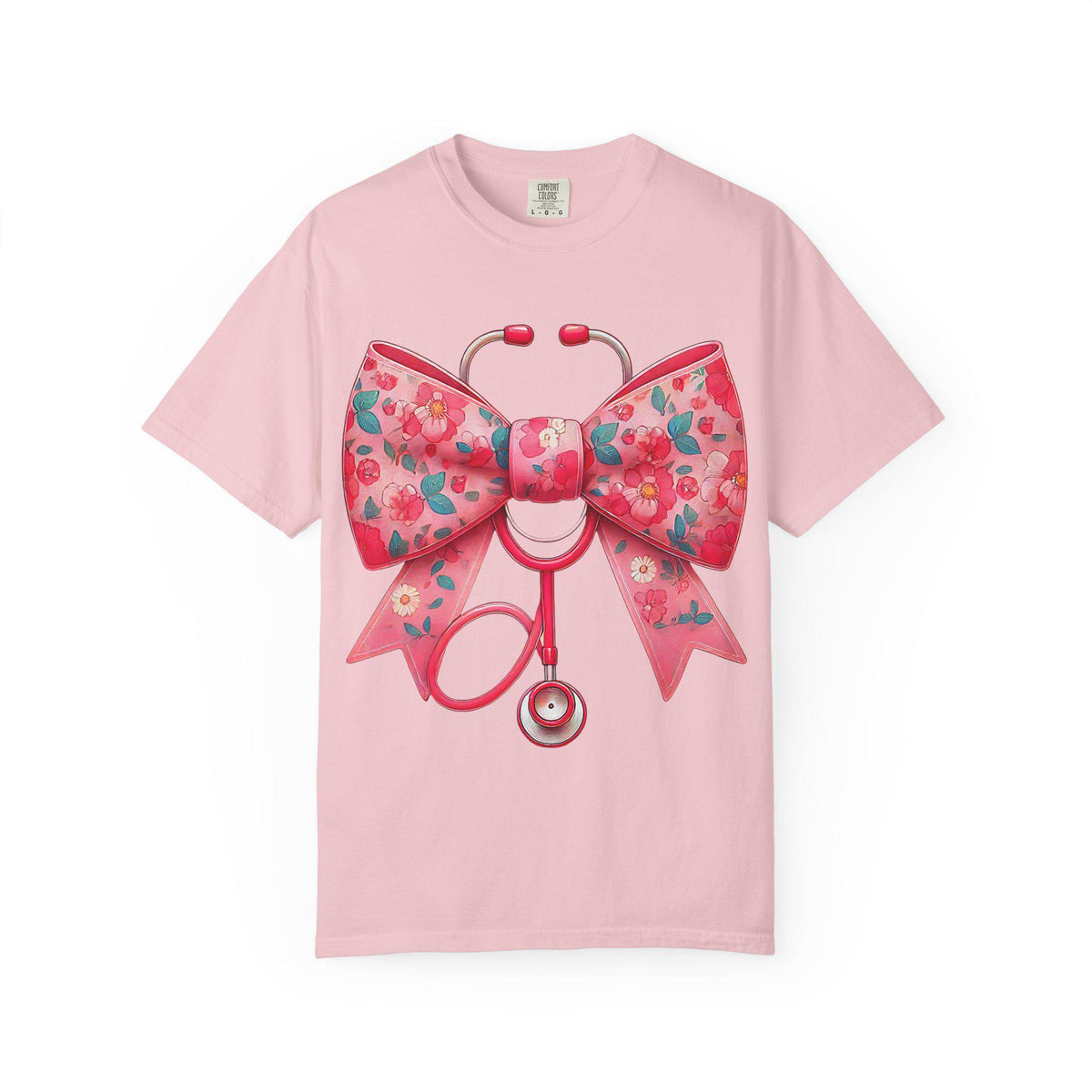 Floral Bow Stethoscope T-Shirt | Nurse Medical Scrub Style