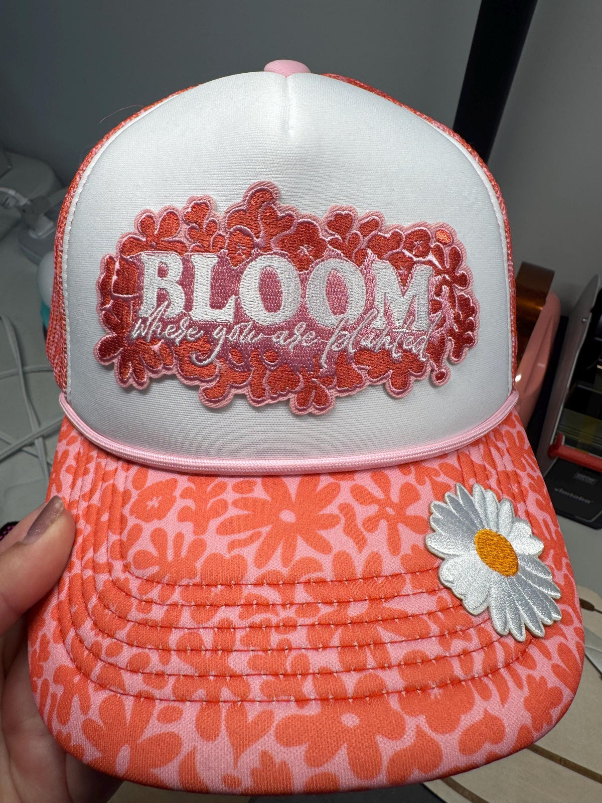 Bloom Where You Are Planted custom mesh trucker hat