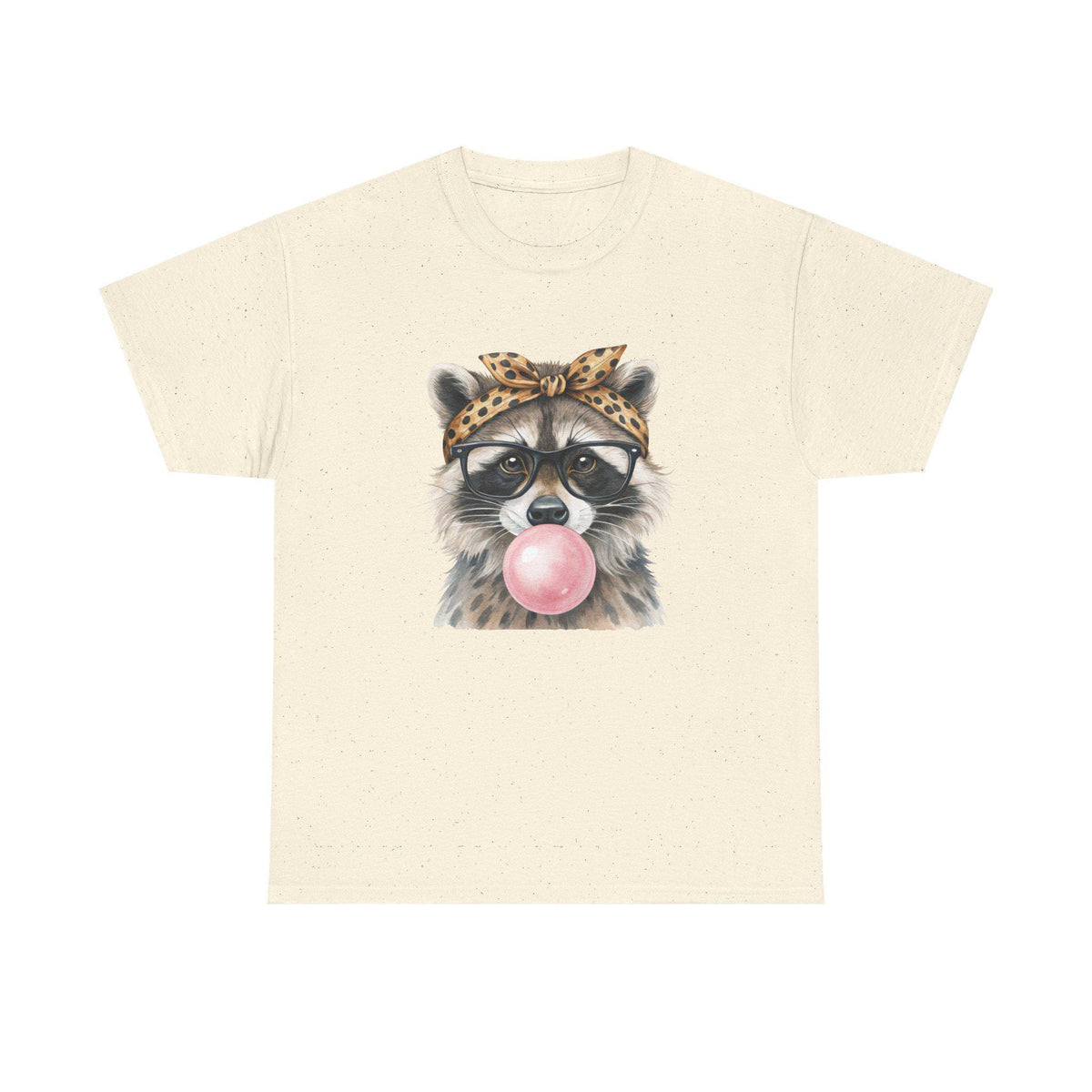 Raccoon Bubblegum Tee | Hand-Drawn Animal Illustration, Leopard Headband, Glasses