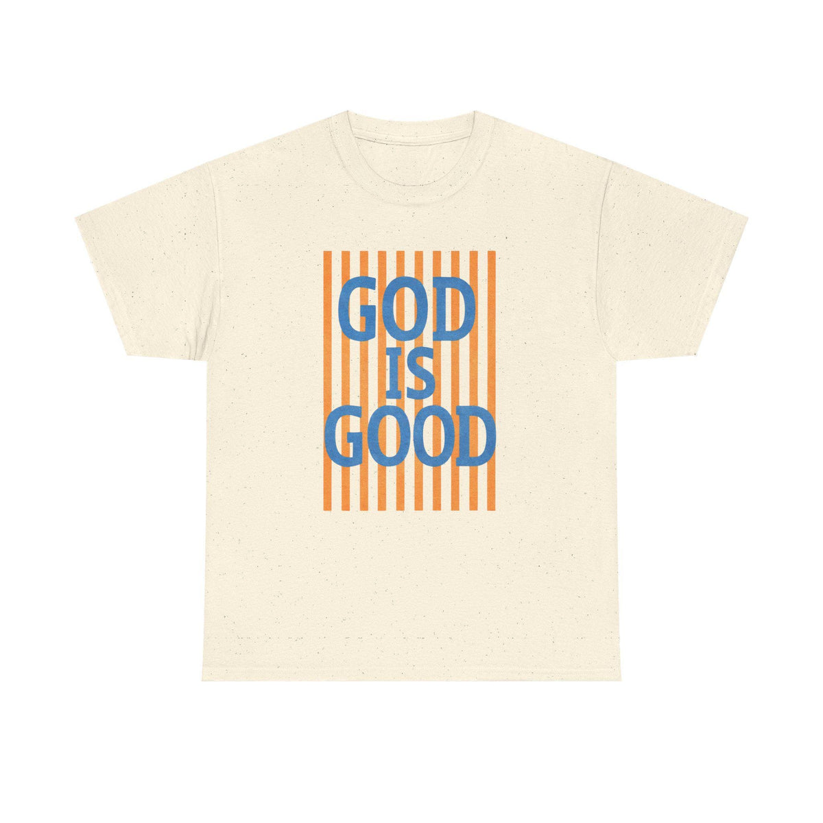 God Is Good T-Shirt | Retro Orange Stripes, Blue Lettering