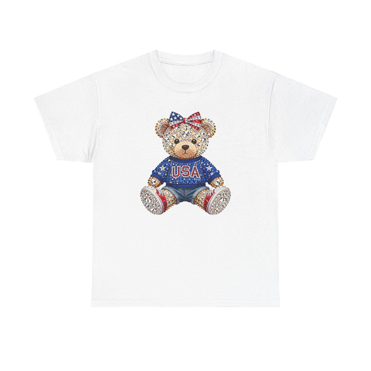 Patriotic Teddy Bear USA Tee | American Flag Bow T-Shirt