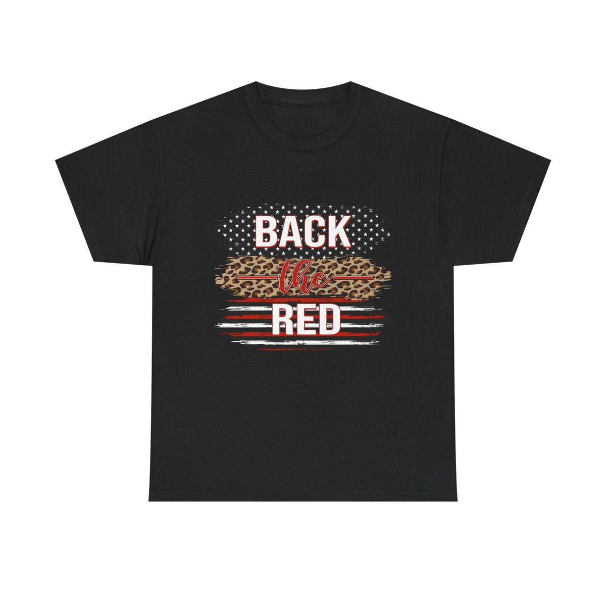 Back the Red T-Shirt | Leopard Stripes, American Flag Brushstroke