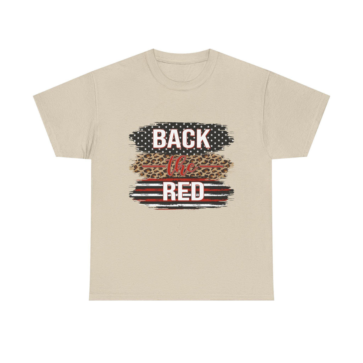 Back the Red T-Shirt | Leopard Stripes, American Flag Brushstroke