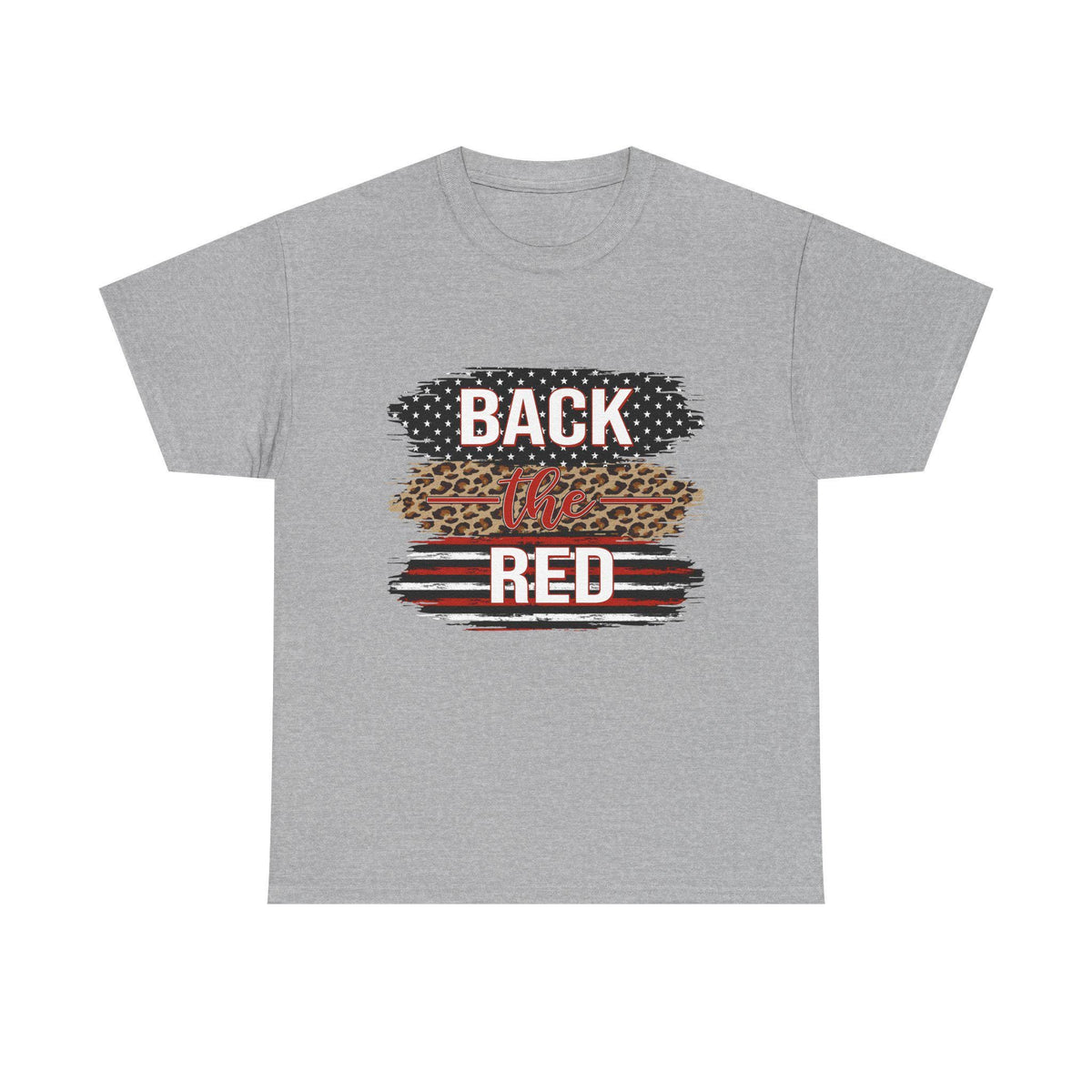 Back the Red T-Shirt | Leopard Stripes, American Flag Brushstroke