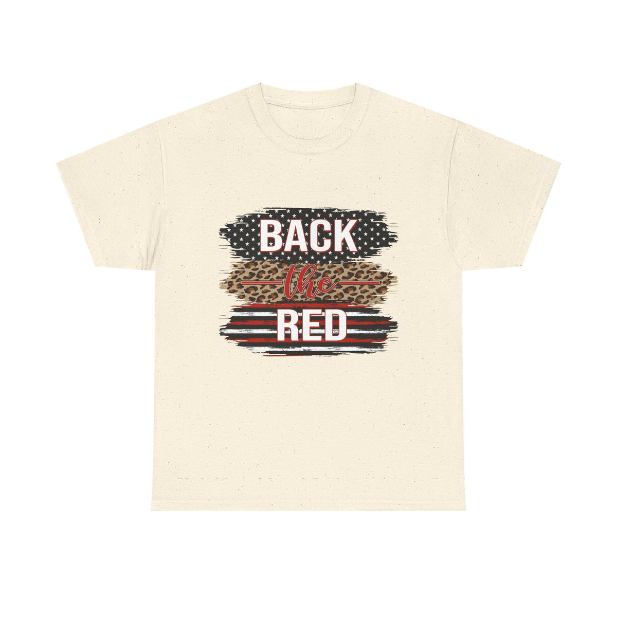 Back the Red T-Shirt | Leopard Stripes, American Flag Brushstroke