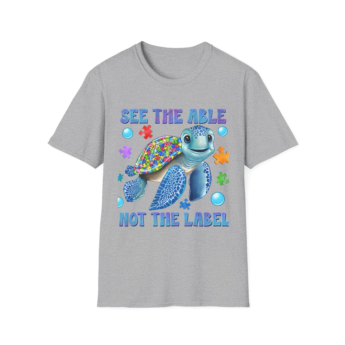 See The Able Not The Label Turtle T-Shirt | Autism Awareness Puzzle Design