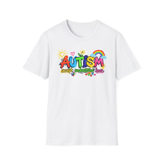 Autism Awareness colorful text T-Shirt | rainbow puzzle heart design
