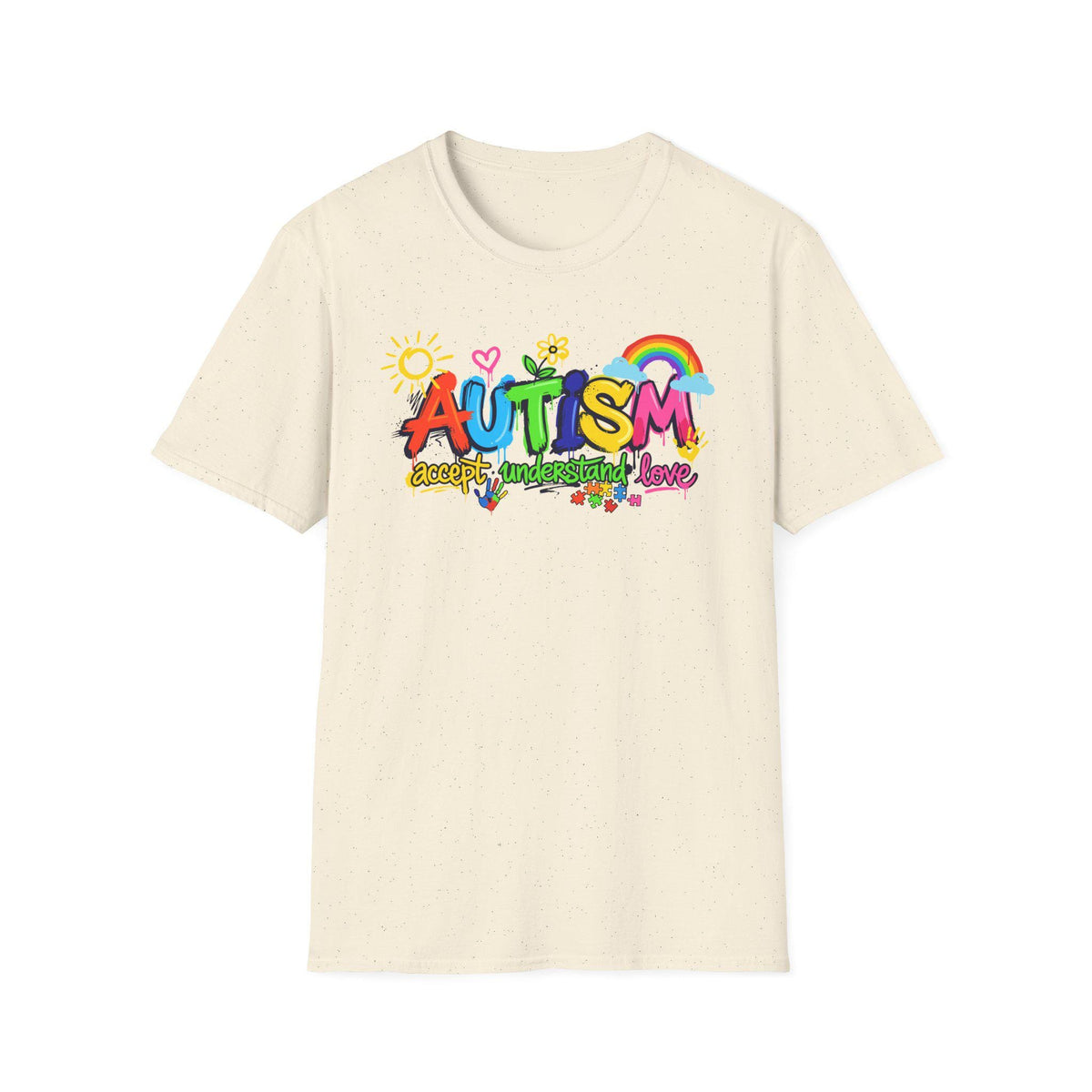 Autism Awareness colorful text T-Shirt | rainbow puzzle heart design