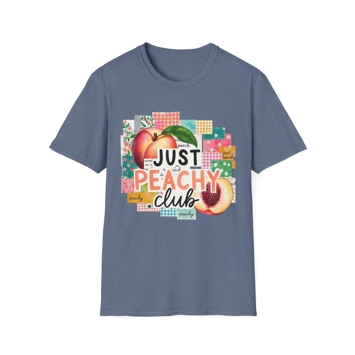 Just Peachy Club T-Shirt | Peach Graphic, Retro Patchwork Design