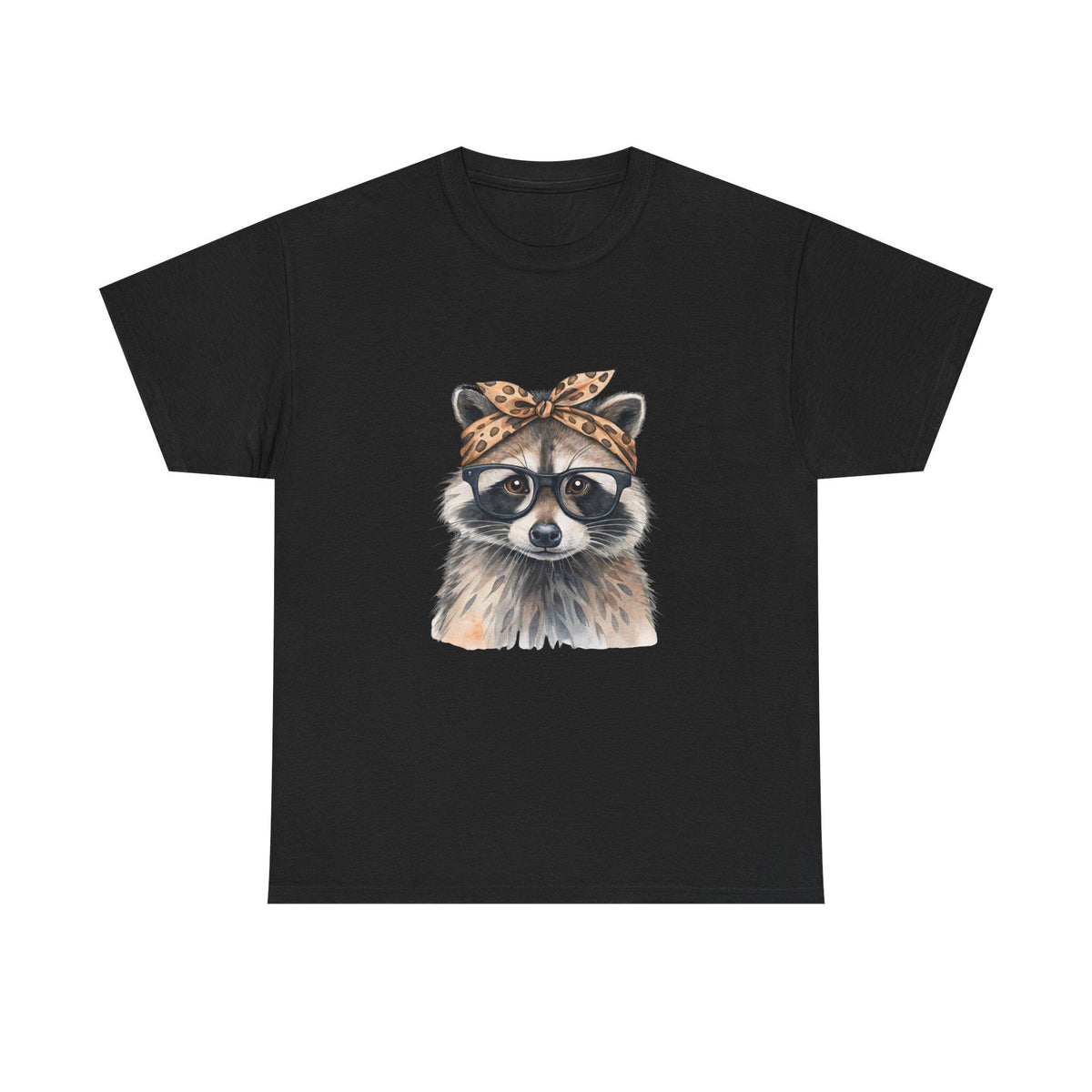 Raccoon Tee | Watercolor Animal Portrait, Leopard Bandana, Glasses Graphic