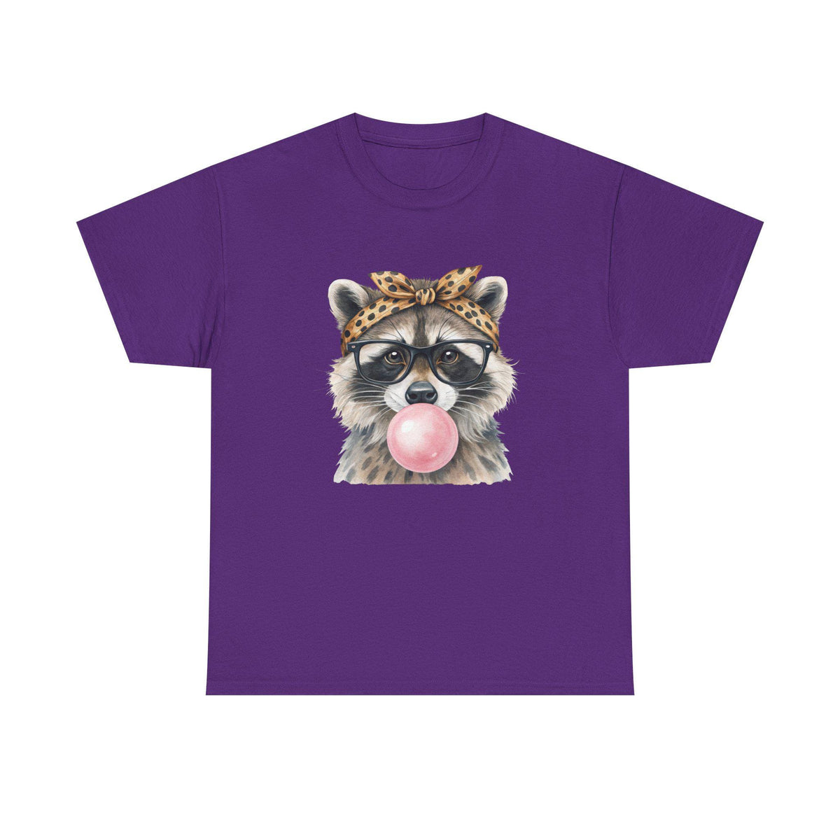 Raccoon Bubblegum Tee | Hand-Drawn Animal Illustration, Leopard Headband, Glasses