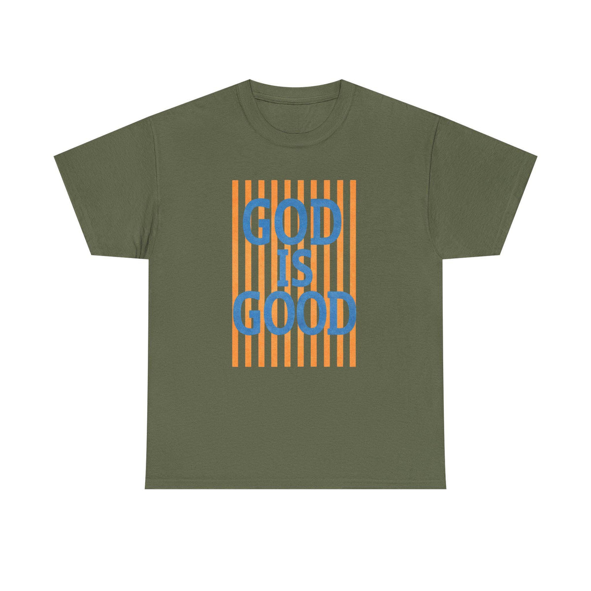 God Is Good T-Shirt | Retro Orange Stripes, Blue Lettering