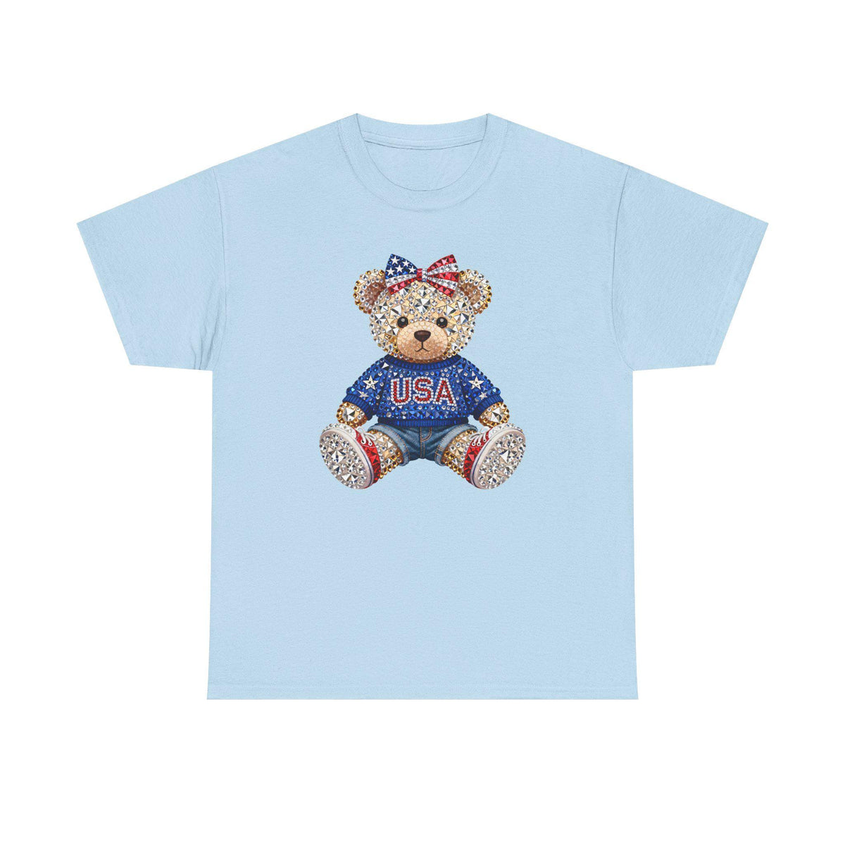Patriotic Teddy Bear USA Tee | American Flag Bow T-Shirt