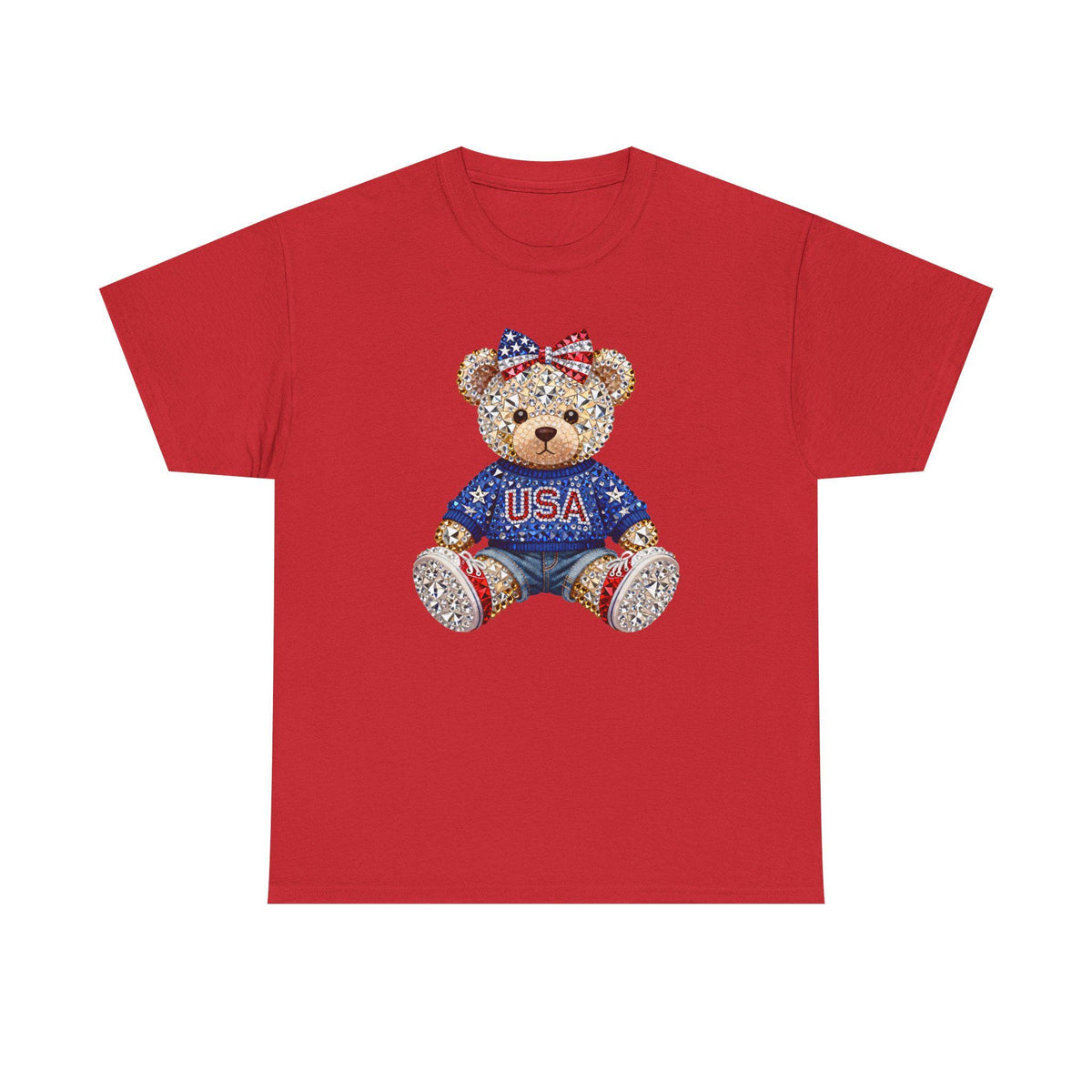 Patriotic Teddy Bear USA Tee | American Flag Bow T-Shirt
