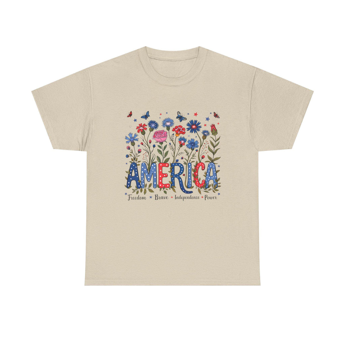 America floral patriotic T-Shirt | red blue flowers, freedom independence