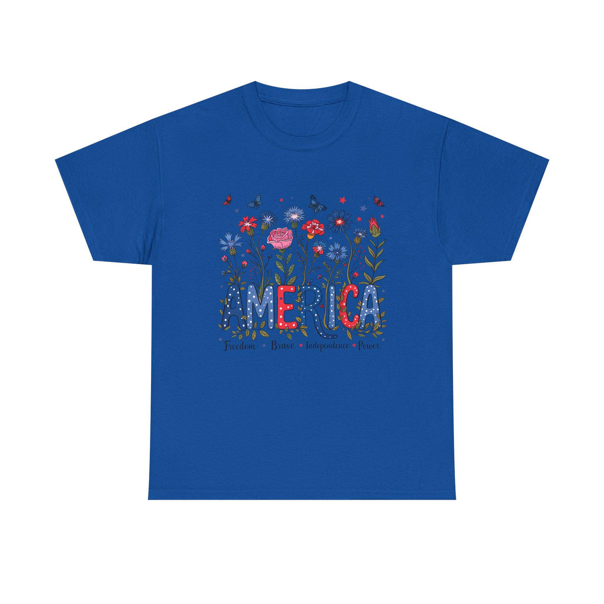 America floral patriotic T-Shirt | red blue flowers, freedom independence