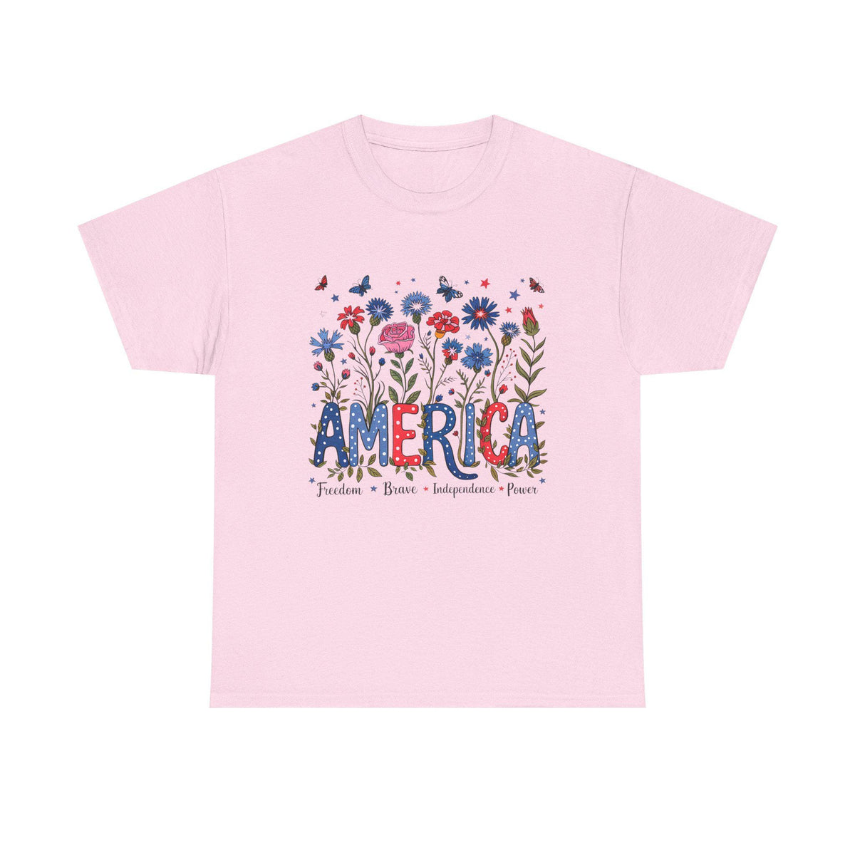 America floral patriotic T-Shirt | red blue flowers, freedom independence
