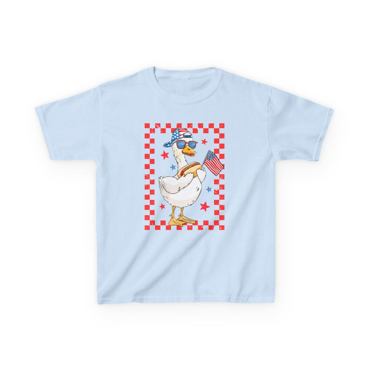 Patriotic Duck Kids Tee | American Flag, Stars & Checkerboard